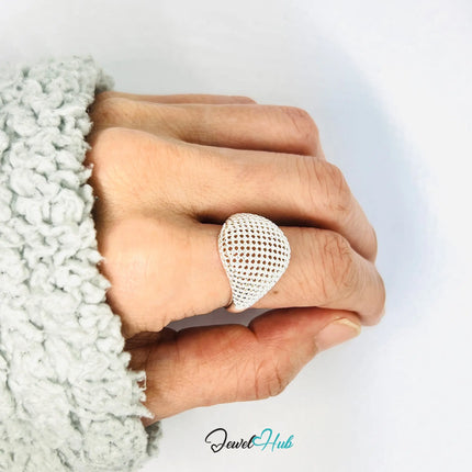 Silver Ring Hallmark 925 - Lightweight Texture & Beaded | 3.83g | Adjustable UK N-O-P CA