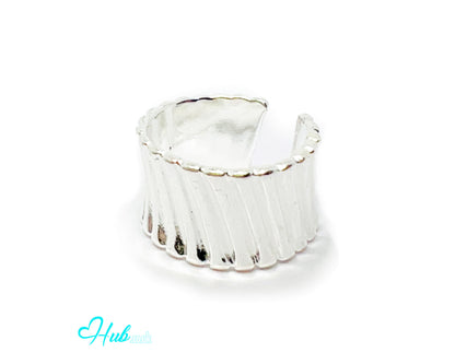 925 Silver Ring (Hallmarked) Ribbed Sculptural Statement | 6.98g | Adjustable (N-P)