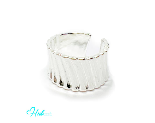 925 Silver Ring (Hallmarked) Ribbed Sculptural Statement | 6.98g | Adjustable (N-P)