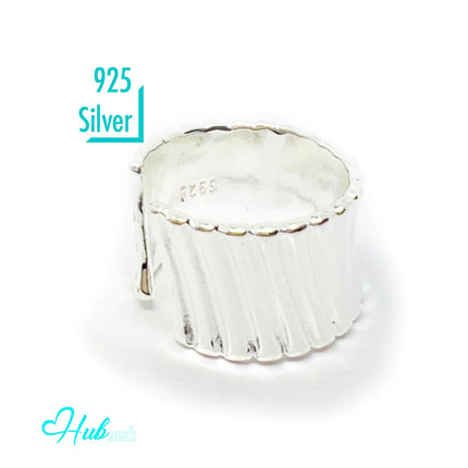 925 Silver Ring (Hallmarked) Ribbed Sculptural Statement | 6.98g | Adjustable UK N-O-P CA