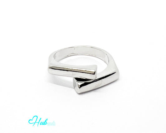 925 Silver Ring (Hallmarked) Overlap Design | 3.51g | Adjustable (O-Q) Fluid Minimalism