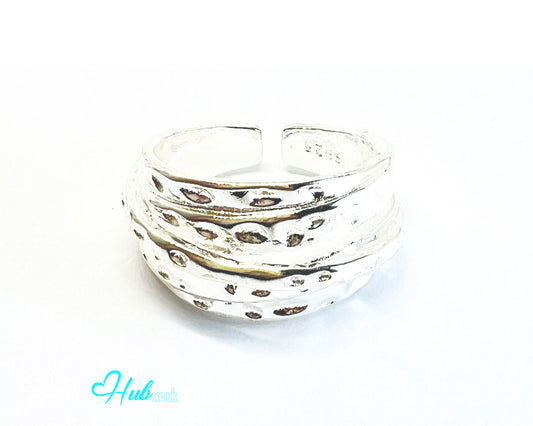925 Silver Ring (Hallmarked) Pebble-Textured Design | 6.65g | Adjustable (N-P)