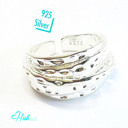 925 Silver Ring (Hallmarked) Pebble-Textured Design | 6.65g | Adjustable UK N-O-P CA
