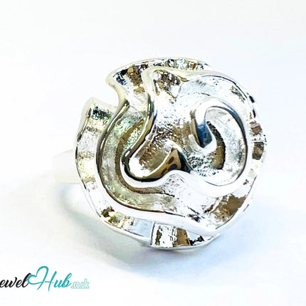 925 Silver Ring (Hallmarked) Rose Motif with Wavy Sculptural Band | 9.37g | UK N US 7 / UK Q US 8.5 CA