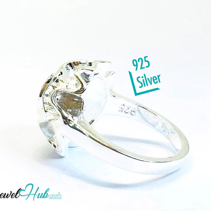 925 Silver Ring (Hallmarked) Rose Motif with Wavy Sculptural Band | 9.37g | UK N US 7 / UK Q US 8.5 CA
