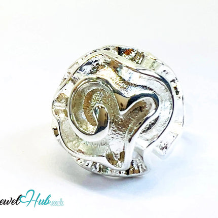 925 Silver Ring (Hallmarked) Rose Motif with Wavy Sculptural Band | 9.37g | UK N US 7 / UK Q US 8.5 CA