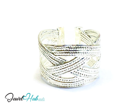925 Silver Ring (Hallmarked) Woven Band Design | 5.45g | Adjustable (M-O)