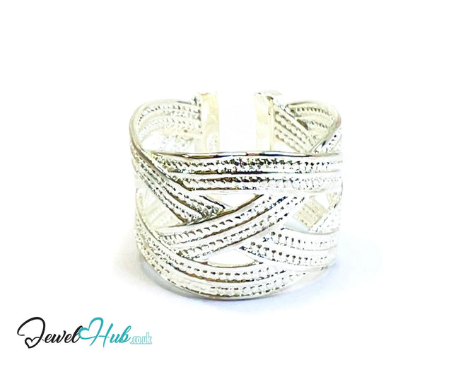 925 Silver Ring (Hallmarked) Woven Band Design | 5.45g | Adjustable UK M-N-O CA