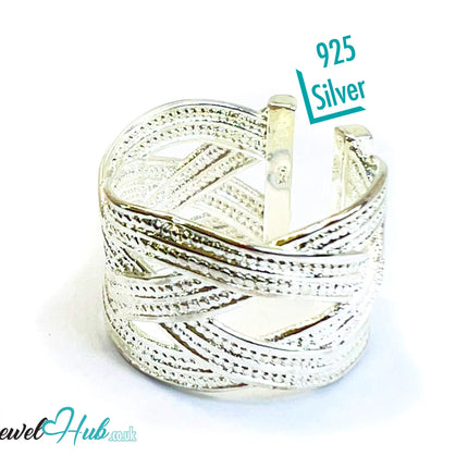 925 Silver Ring (Hallmarked) Woven Band Design | 5.45g | Adjustable UK M-N-O CA