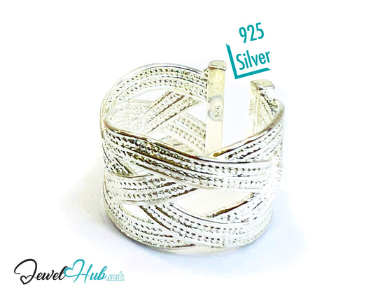 925 Silver Ring (Hallmarked) Woven Band Design | 5.45g | Adjustable (M-O)