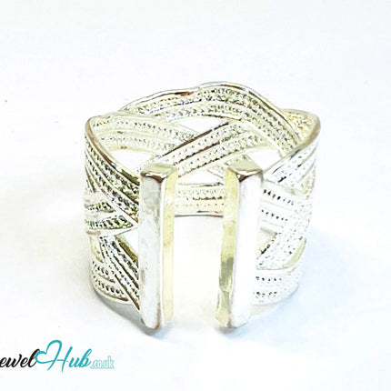 925 Silver Ring (Hallmarked) Woven Band Design | 5.45g | Adjustable UK M-N-O CA