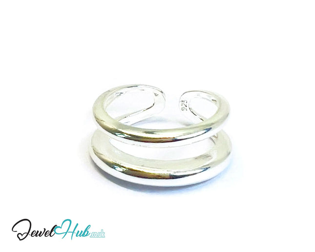 925 Silver Ring (Hallmarked) Double Band Design | 4.44g | Adjustable UK N-O-P CA
