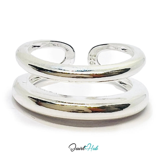 925 Silver Ring (Hallmarked) Double Band Design | 4.44g | Adjustable UK N-O-P CA
