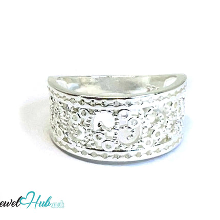 925 Silver Ring (Hallmarked) Lace-Inspired Pattern with Beaded Edges | 3.6-4.2g | UK N US 7 / UK R US 9 CA