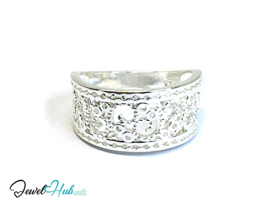 925 Silver Ring (Hallmarked) Lace-Inspired Pattern with Beaded Edges | 3.6-4.2g | UK N US 7 / UK R US 9