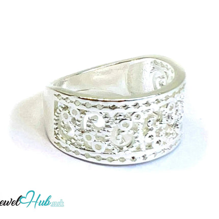 925 Silver Ring (Hallmarked) Lace-Inspired Pattern with Beaded Edges | 3.6-4.2g | UK N US 7 / UK R US 9 CA