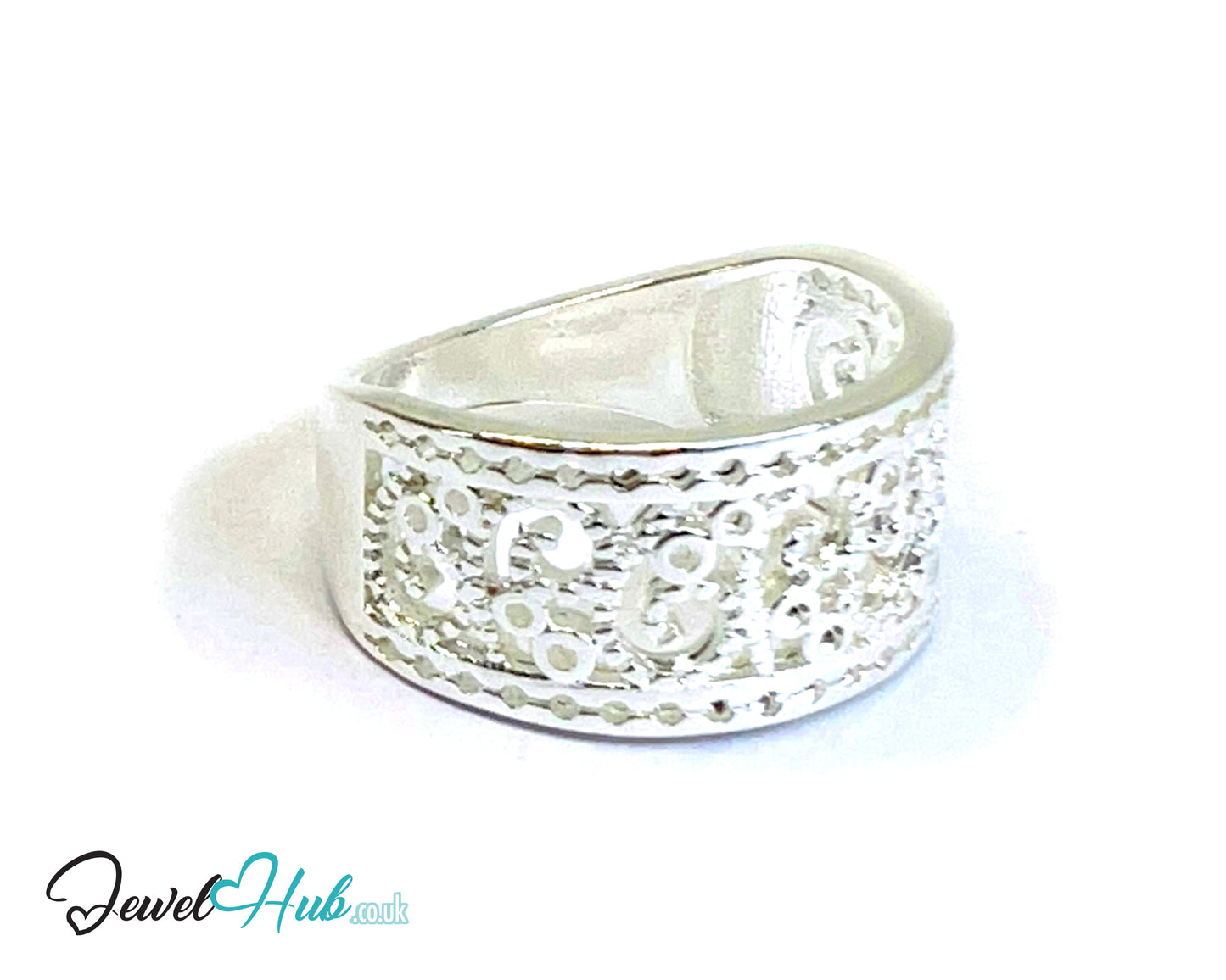 925 Silver Ring (Hallmarked) Lace-Inspired Pattern with Beaded Edges | 3.6-4.2g | UK N US 7 / UK R US 9