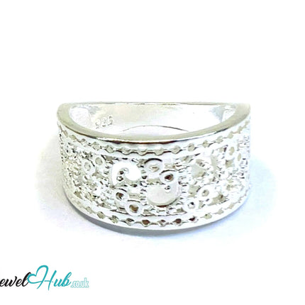 925 Silver Ring (Hallmarked) Lace-Inspired Pattern with Beaded Edges | 3.6-4.2g | UK N US 7 / UK R US 9 CA
