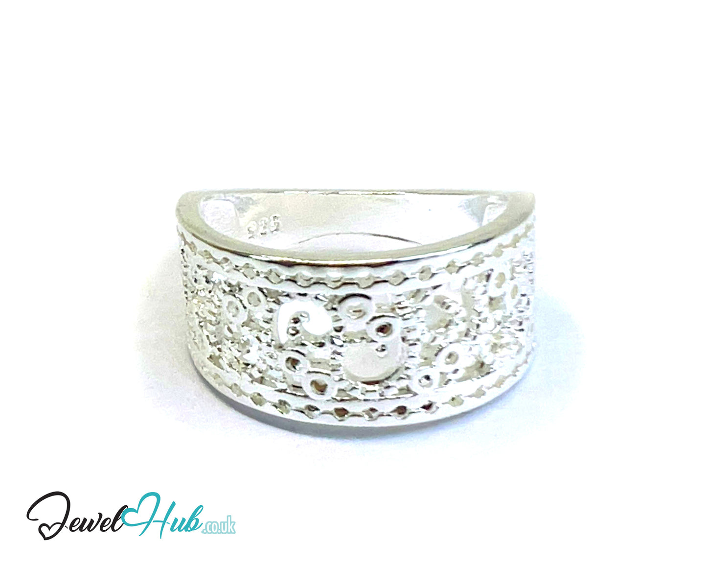 925 Silver Ring (Hallmarked) Lace-Inspired Pattern with Beaded Edges | 3.6-4.2g | UK N US 7 / UK R US 9