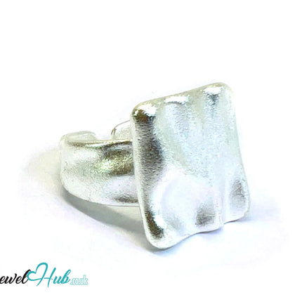 925 Silver Ring (Hallmarked) Square Top Design with Textured Finish | 9.4g | Adjustable UK M-N-O CA