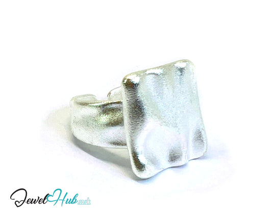 925 Silver Ring (Hallmarked) Square Top Design with Textured Finish | 9.4g | Adjustable (M-O)