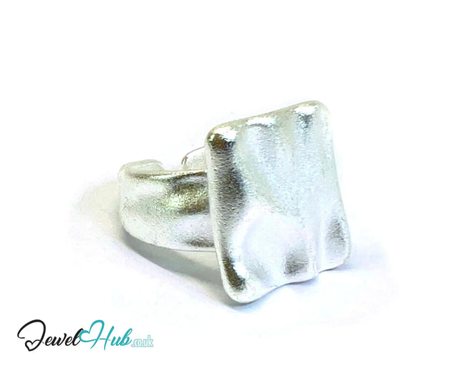 925 Silver Ring (Hallmarked) Square Top Design with Textured Finish | 9.4g | Adjustable UK M-N-O CA