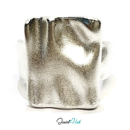 925 Silver Ring (Hallmarked) Square Top Design with Textured Finish | 9.4g | Adjustable UK M-N-O CA