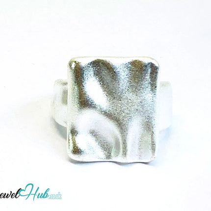 925 Silver Ring (Hallmarked) Square Top Design with Textured Finish | 9.4g | Adjustable UK M-N-O CA
