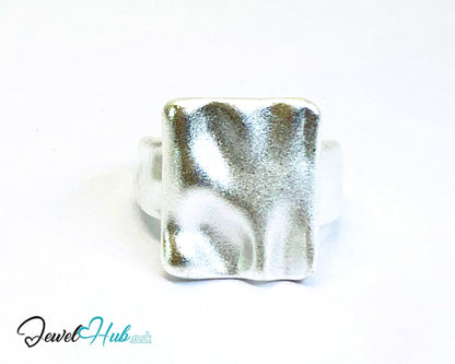 925 Silver Ring (Hallmarked) Square Top Design with Textured Finish | 9.4g | Adjustable (M-O)