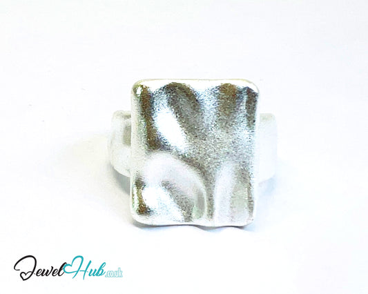 925 Silver Ring (Hallmarked) Square Top Design with Textured Finish | 9.4g | Adjustable (M-O)