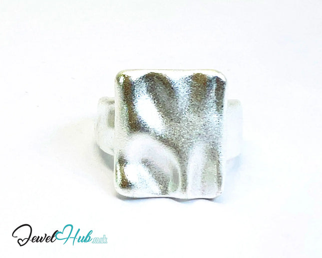 925 Silver Ring (Hallmarked) Square Top Design with Textured Finish | 9.4g | Adjustable UK M-N-O CA