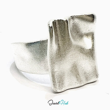 925 Silver Ring (Hallmarked) Square Top Design with Textured Finish | 9.4g | Adjustable UK M-N-O CA