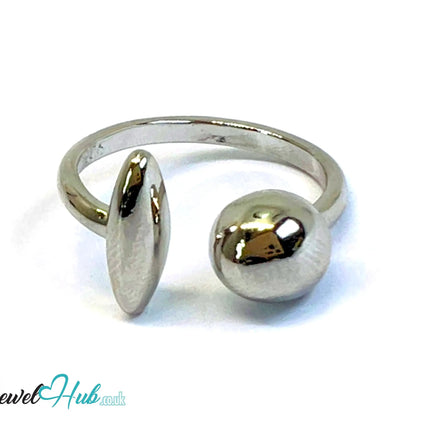 925 Silver Ring (Hallmarked) Ball & Oval Open-End Design | 2.6g | Adjustable UK M-N-O CA