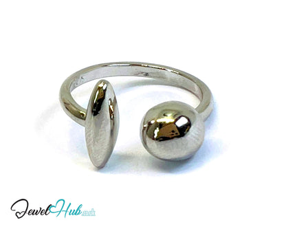 925 Silver Ring (Hallmarked) Ball & Oval Open-End Design | 2.6g | Adjustable (M-O)