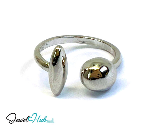 925 Silver Ring (Hallmarked) Ball & Oval Open-End Design | 2.6g | Adjustable (M-O)