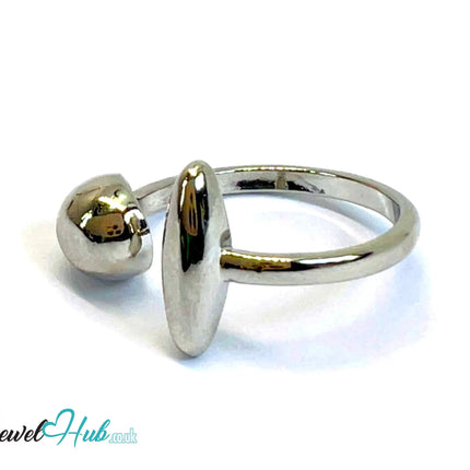 925 Silver Ring (Hallmarked) Ball & Oval Open-End Design | 2.6g | Adjustable UK M-N-O CA