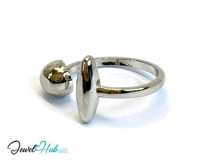 925 Silver Ring (Hallmarked) Ball & Oval Open-End Design | 2.6g | Adjustable (M-O)