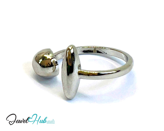 925 Silver Ring (Hallmarked) Ball & Oval Open-End Design | 2.6g | Adjustable (M-O)