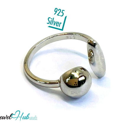 925 Silver Ring (Hallmarked) Ball & Oval Open-End Design | 2.6g | Adjustable UK M-N-O CA