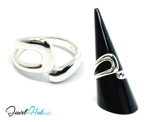 925 Silver Ring (Hallmarked) Contour Loop Design | 5.7g | Adjustable (UK O–Q)