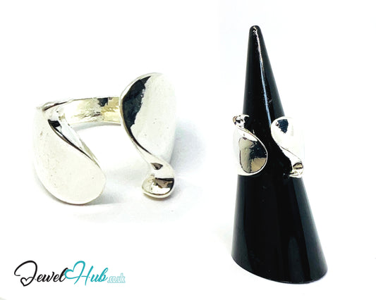 925 Silver Ring (Hallmarked) Twin Leaf Design | 6.4–7.2g | Adjustable (UK L–N)