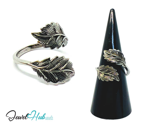 925 Silver Ring (Hallmarked) Twin Leaf · UK N-O-P · US 7–8 · 2.82g
