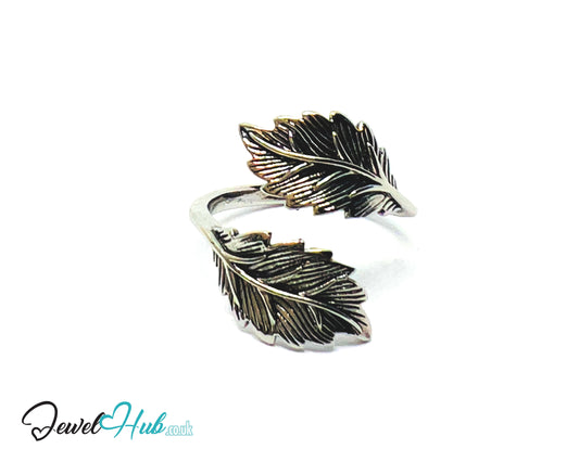 925 Silver Ring (Hallmarked) Twin Leaf · UK N-O-P · US 7–8 · 2.82g