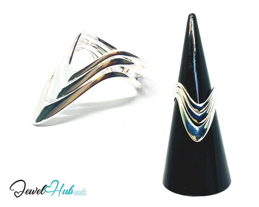 925 Silver Ring (Hallmarked) Layered Point · UK K-L-M · US 5.5–6.5 · 2.94g