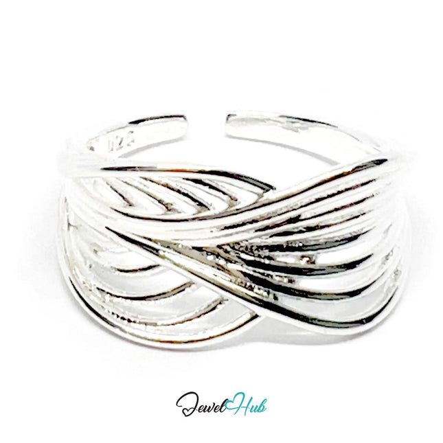 925 Silver Ring (Hallmarked) Interloop Band · UK O-P-Q · US 7.5–8.5 · 2.50g CA