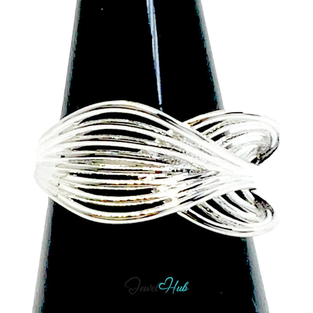 925 Silver Ring (Hallmarked) Interloop Band · UK O-P-Q · US 7.5–8.5 · 2.50g CA