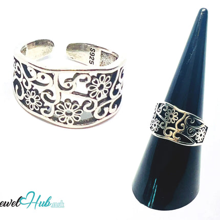 925 Silver Ring (Hallmarked) Floral Swirl · UK O-P-Q · US 7–8.5 · 3.19g CA