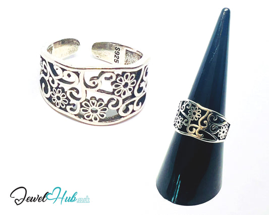 925 Silver Ring (Hallmarked) Floral Swirl · UK O-P-Q · US 7–8.5 · 3.19g
