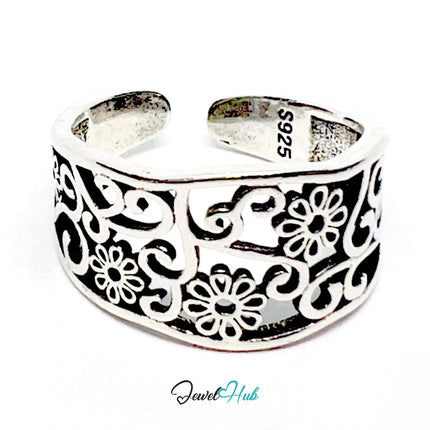 925 Silver Ring (Hallmarked) Floral Swirl · UK O-P-Q · US 7–8.5 · 3.19g CA