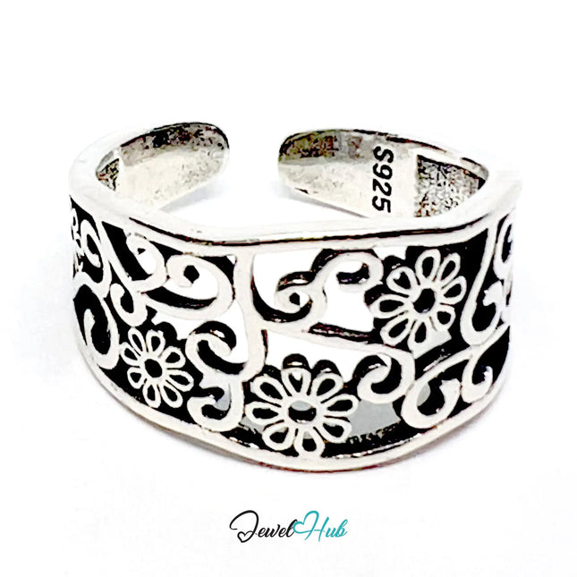 925 Silver Ring (Hallmarked) Floral Swirl · UK O-P-Q · US 7–8.5 · 3.19g CA